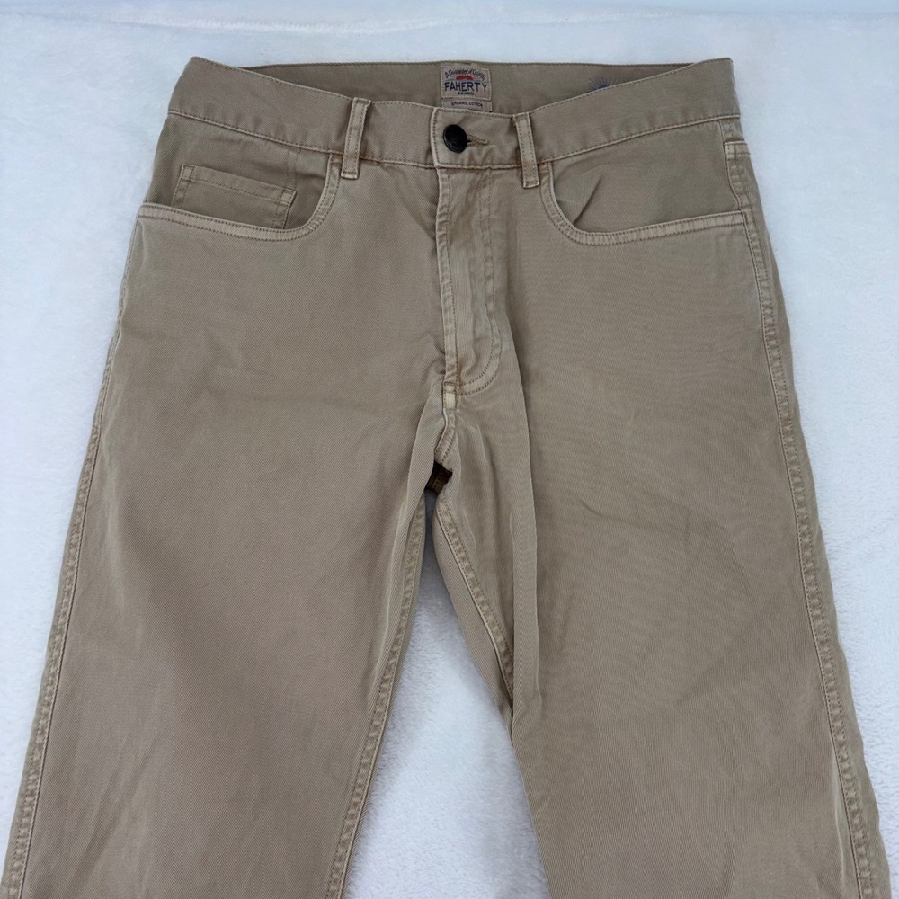 Faherty Mens Movement 5-Pocket Pants Khaki Organic Cotton MBC0010-KHK Size 30x32